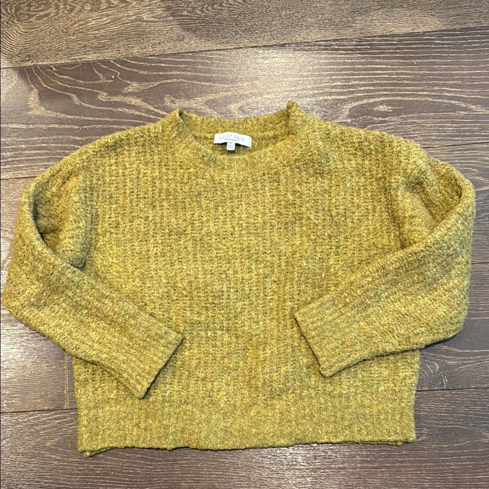 Sweet Rain Green Yellow Crew Neck Sweater with Chunky Knit